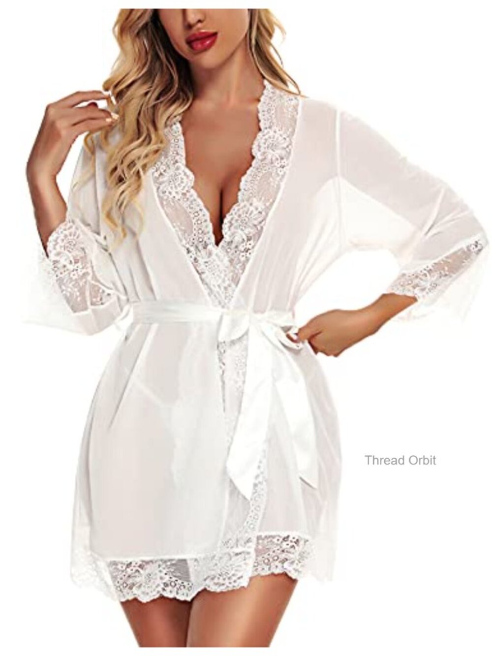Lace Kimono Robe Babydoll Chemise Lingerie Set Bride Wedding Nightwear